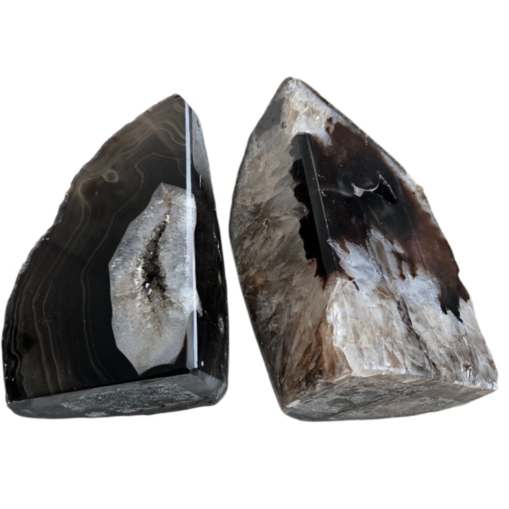 Agate Polished Bookends Dark Brown & Criystal 5,8 Lbs - Picture 3 of 9
